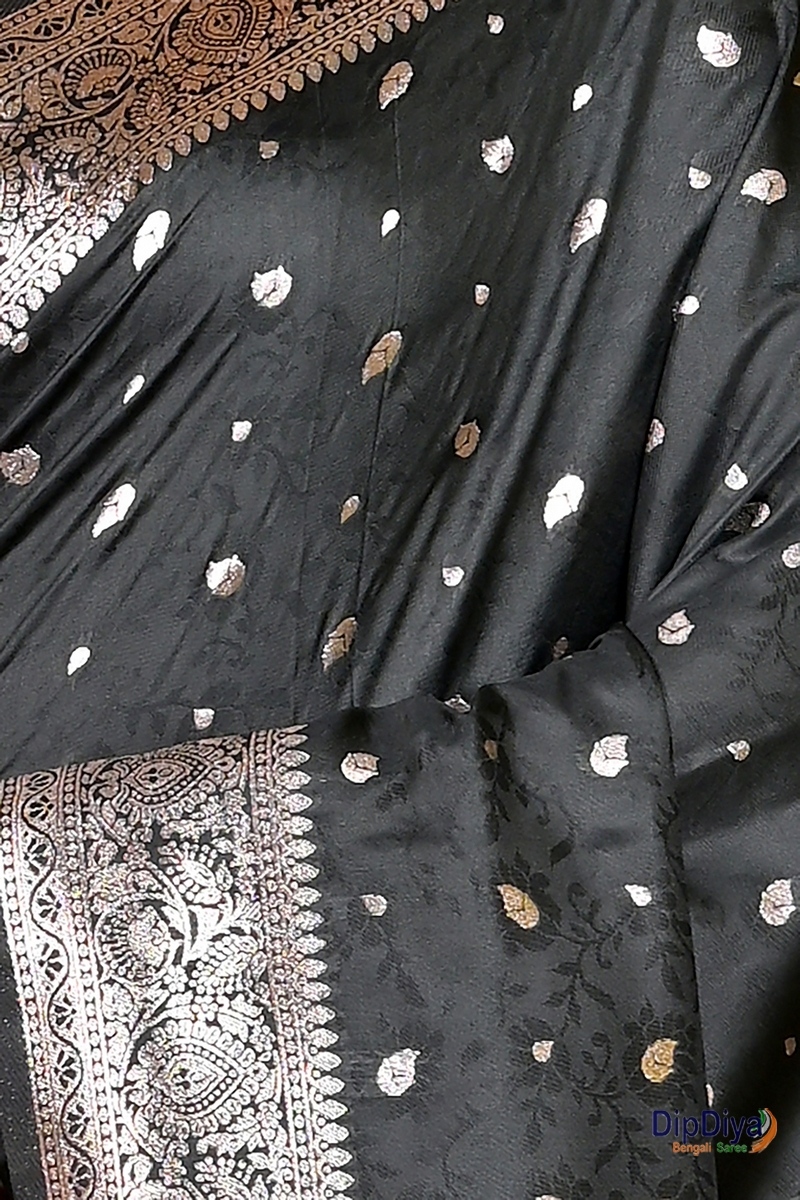 Black Cotton Silk Parova Tanchui Saree (514)